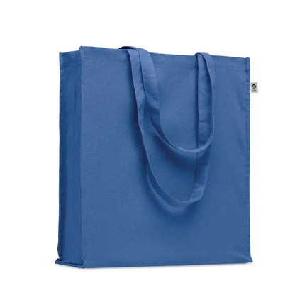 Geanta de cumparaturi din bumbac organic albastra, design minimalist si manere rezistente din panza