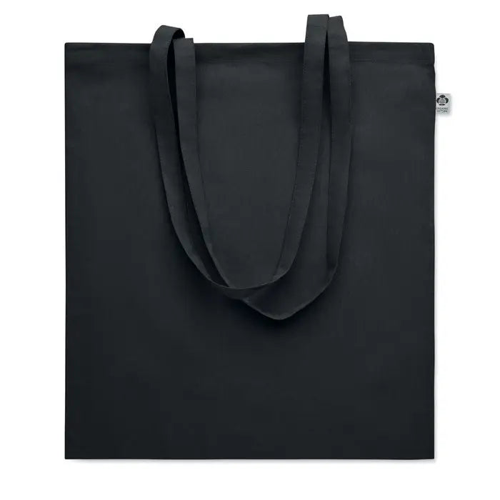 Geanta de cumparaturi din bumbac organic neagra cu design minimalist si manere rezistente
