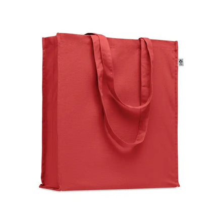 Geanta de cumparaturi din bumbac organic rosie cu design minimalist si manere rezistente