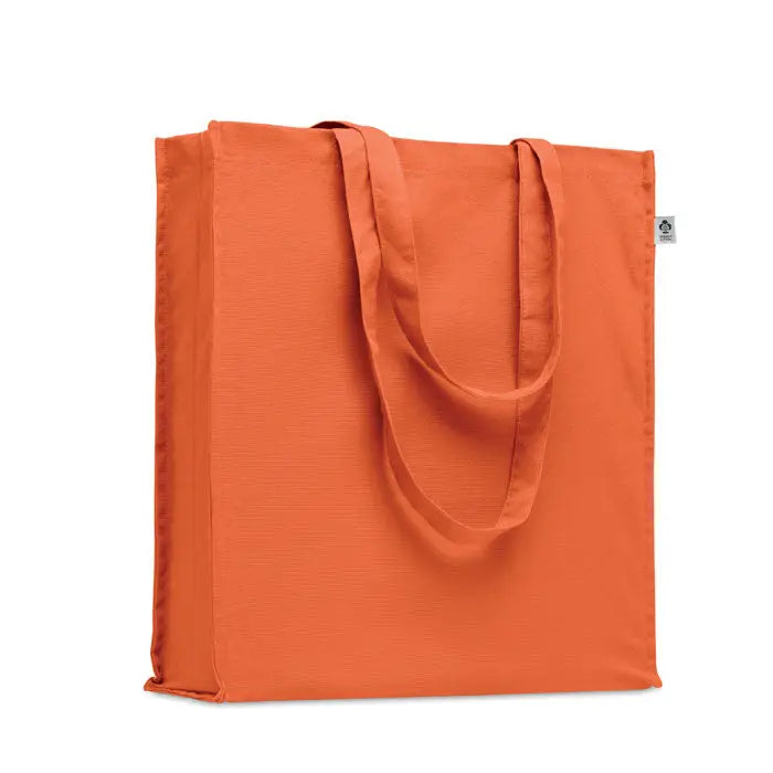 Geanta de cumparaturi din bumbac organic portocalie cu manere rezistente si design minimalist