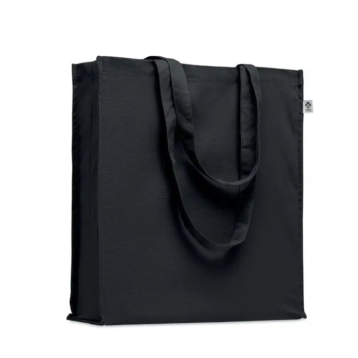 Geanta de cumparaturi din bumbac organic neagra cu manere rezistente si design minimalist din panza