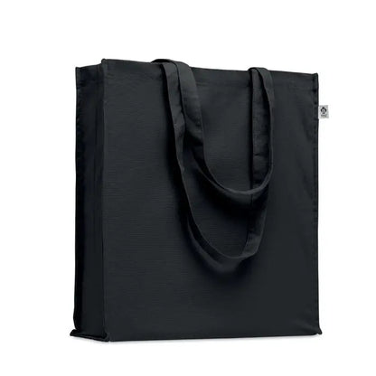 Geanta de cumparaturi din bumbac organic neagra cu manere rezistente si design minimalist din panza