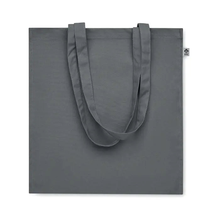 Geanta de cumparaturi din bumbac organic simpla gri inchis cu manere rezistente si design minimalist