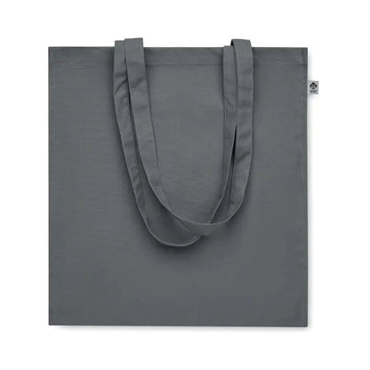 Geanta de cumparaturi din bumbac organic simpla gri inchis cu manere rezistente si design minimalist