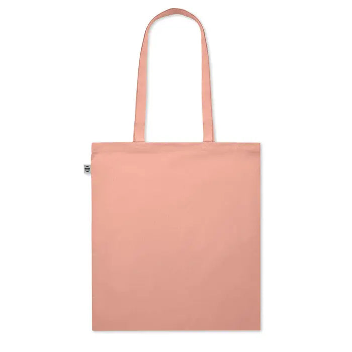 Geanta de cumparaturi din bumbac organic minimalista de culoare piersica cu manere asortate si eticheta mica