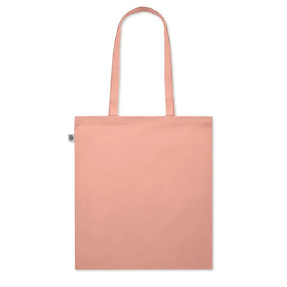 Geanta de cumparaturi din bumbac organic minimalista de culoare piersica cu manere asortate si eticheta mica
