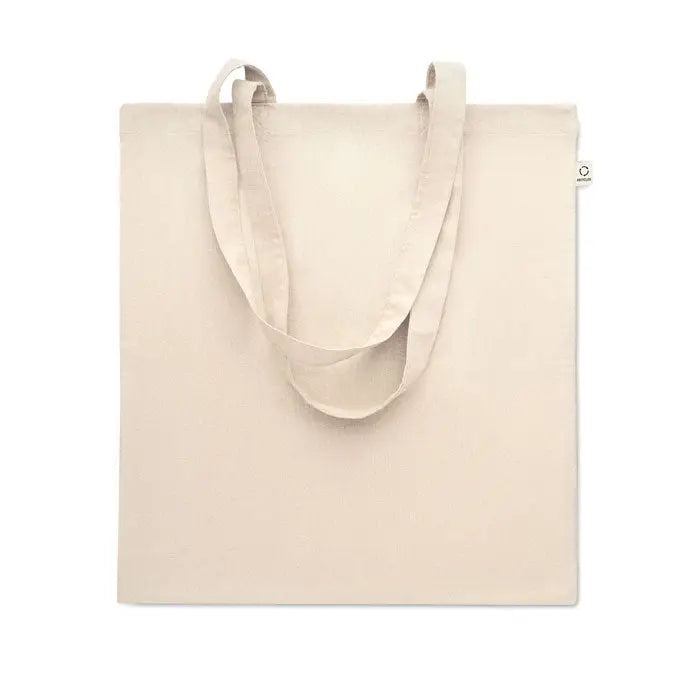Beige geanta de cumparaturi din bumbac reciclat cu manere rezistente si design minimalist