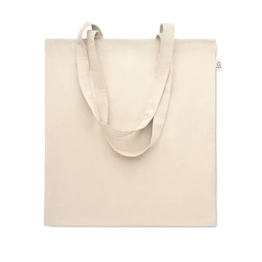 Beige geanta de cumparaturi din bumbac reciclat cu manere rezistente si design minimalist