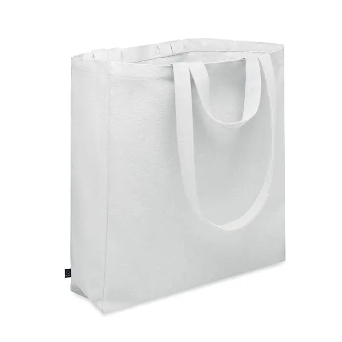 Geanta de cumparaturi din bumbac reciclat alba cu manere rezistente si design minimalist din panza simpla