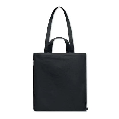 Geanta de cumparaturi din bumbac reciclat neagra cu manere rezistente si design minimalist din panza