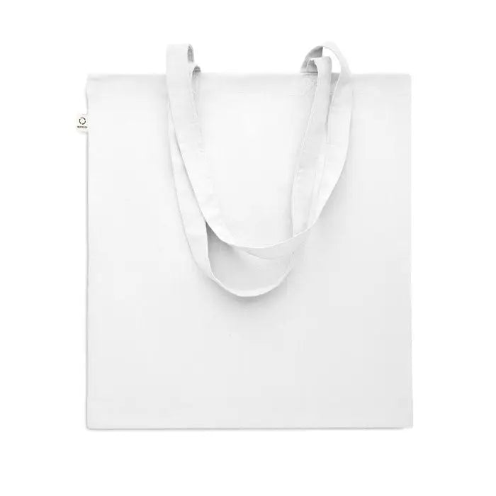 Geanta de cumparaturi din bumbac reciclat alba cu manere rezistente si design minimalist din panza alba