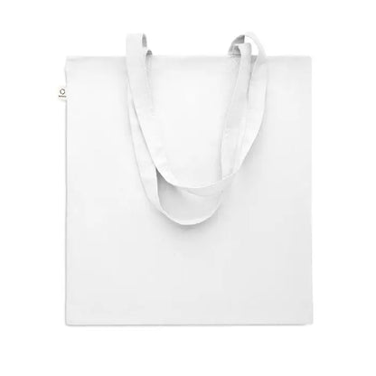 Geanta de cumparaturi din bumbac reciclat alba cu manere rezistente si design minimalist din panza alba