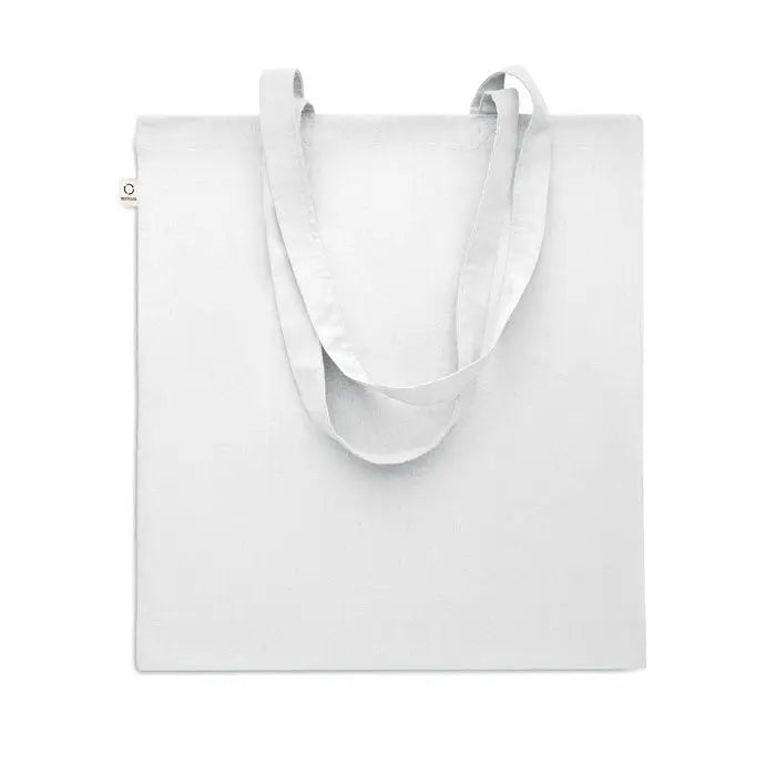 Geanta de cumparaturi din bumbac reciclat alba cu manere rezistente si design minimalist din panza