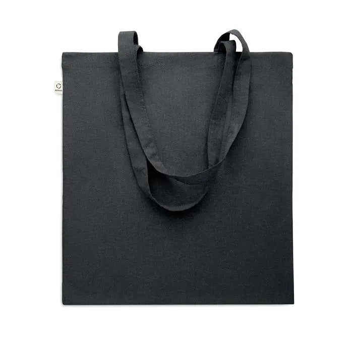 Geanta de cumparaturi din bumbac reciclat neagra din panza cu manere rezistente si design minimalist