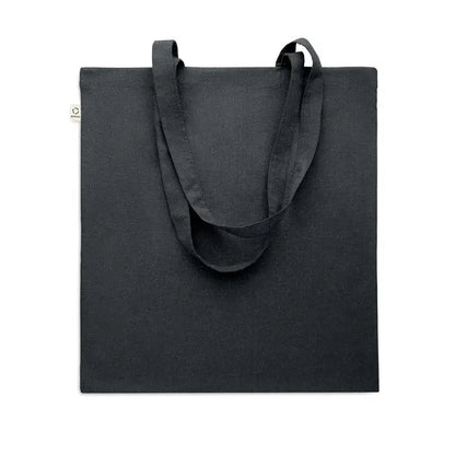 Geanta de cumparaturi din bumbac reciclat neagra din panza cu manere rezistente si design minimalist