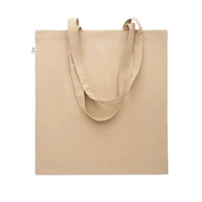 Geanta de cumparaturi din bumbac reciclat beige din panza cu manere asortate pentru uz zilnic