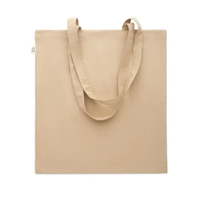 Geanta de cumparaturi din bumbac reciclat beige din panza cu manere asortate pentru uz zilnic