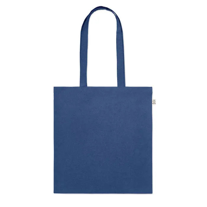 Geanta de cumparaturi din bumbac reciclat albastra cu manere asortate pentru transport eco-friendly