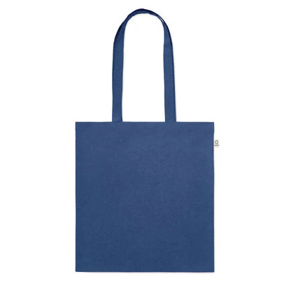 Geanta de cumparaturi din bumbac reciclat albastra cu manere asortate pentru transport eco-friendly