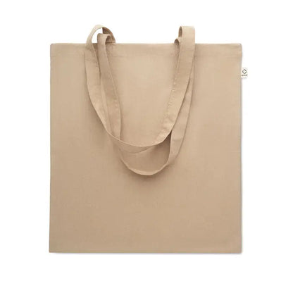 Geanta de cumparaturi din bumbac reciclat bej cu manere rezistente si design minimalist din panza