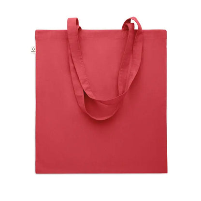 Geanta de cumparaturi din bumbac reciclat rosie cu manere din material textil rezistent
