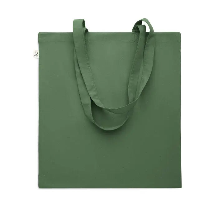 Geanta de cumparaturi din bumbac reciclat olive verde cu manere asortate din panza rezistenta