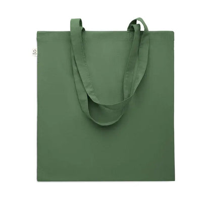 Geanta de cumparaturi din bumbac reciclat olive verde cu manere asortate din panza rezistenta