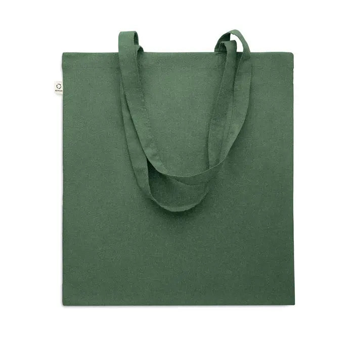 Geanta de cumparaturi din bumbac reciclat simpla, verde, cu manere din acelasi material textil