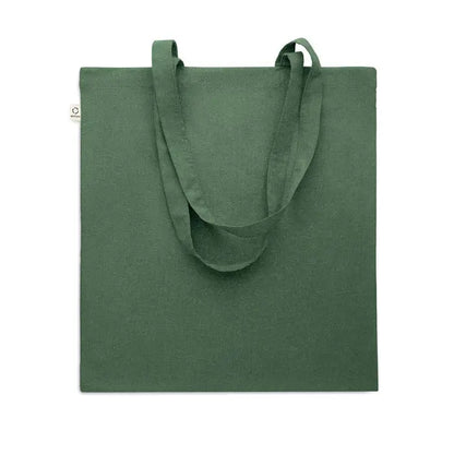 Geanta de cumparaturi din bumbac reciclat simpla, verde, cu manere din acelasi material textil