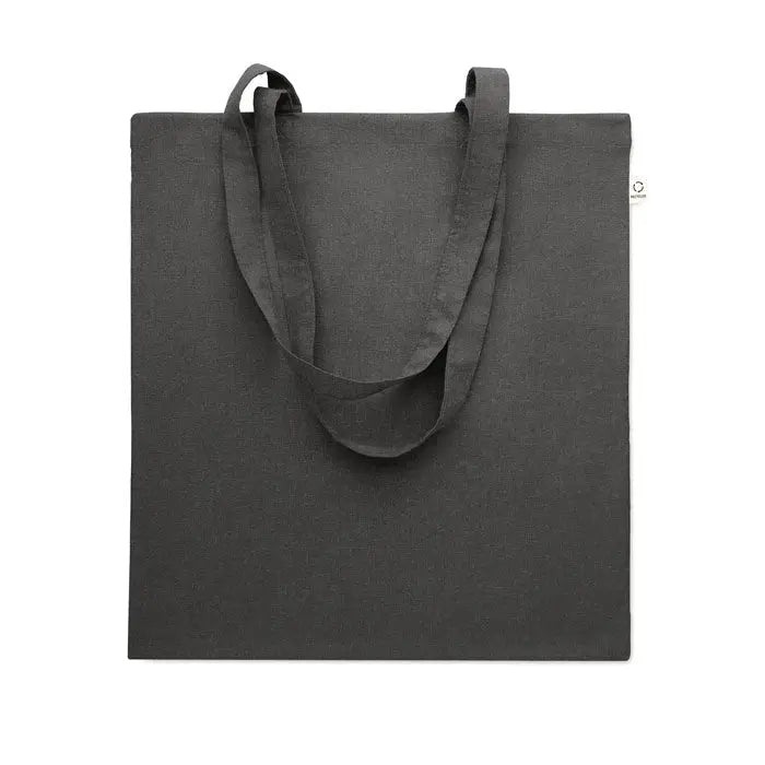 Geanta de cumparaturi din bumbac reciclat culoare gri inchis cu manere rezistente si design minimalist