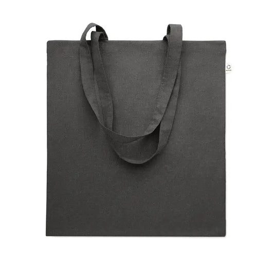 Geanta de cumparaturi din bumbac reciclat culoare gri inchis cu manere rezistente si design minimalist