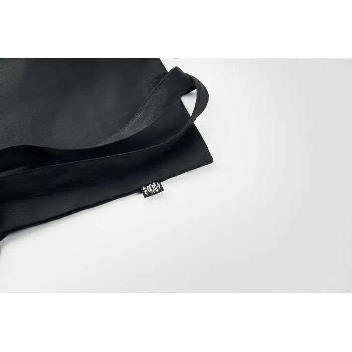Geanta de cumparaturi din canepa 200 gr/m² neagra din panza cu manere rezistente si eticheta mica de brand