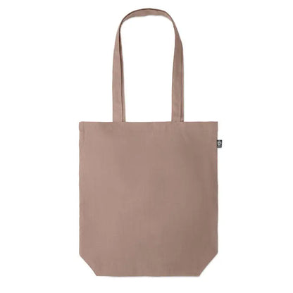 Geanta de cumparaturi din canepa 200 gr m² bej minimalist cu manere rezistente si eticheta neagra mica pe lateral