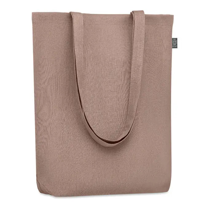 Geanta de cumparaturi din canepa 200 gr/m² taupe cu manere rezistente si design minimalist din panza moale