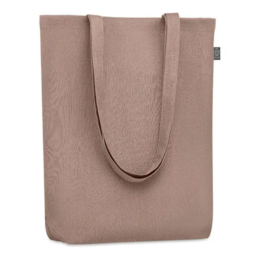 Geanta de cumparaturi din canepa 200 gr/m² taupe cu manere rezistente si design minimalist din panza moale