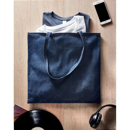Geanta de cumparaturi din denim reciclat albastru inchis cu manere rezistente din material durabil
