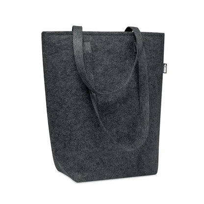 Geanta de cumparaturi din fetru RPET gri inchis cu manere rezistente si design minimalist din fetru reciclat