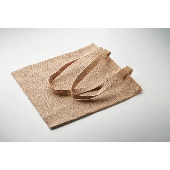 Geanta de cumparaturi din iuta bej cu maner lung si rezistent din material tesut pentru utilizare practica