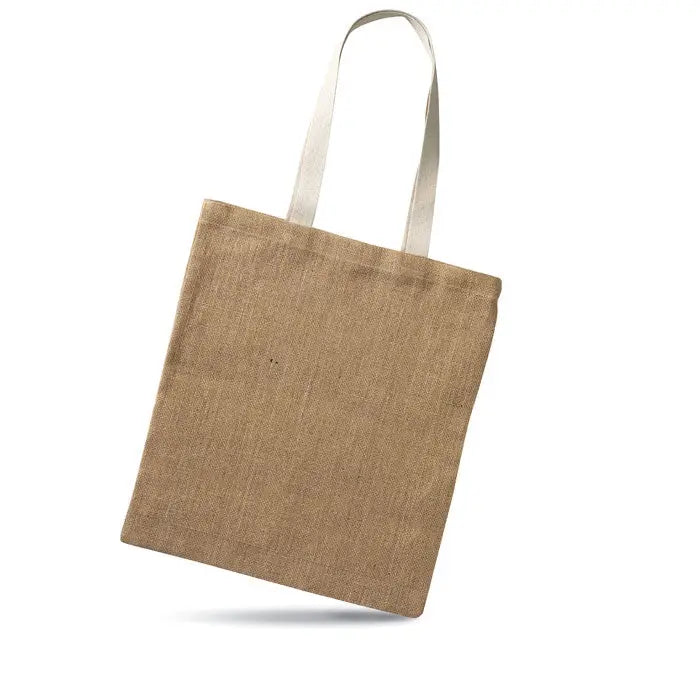 Geanta de cumparaturi din iuta natural texturata cu manere contrastante din material alb crem