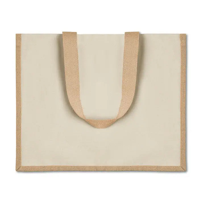 Beige geanta de cumparaturi din panza cu finisaje naturale din iuta si manere din iuta