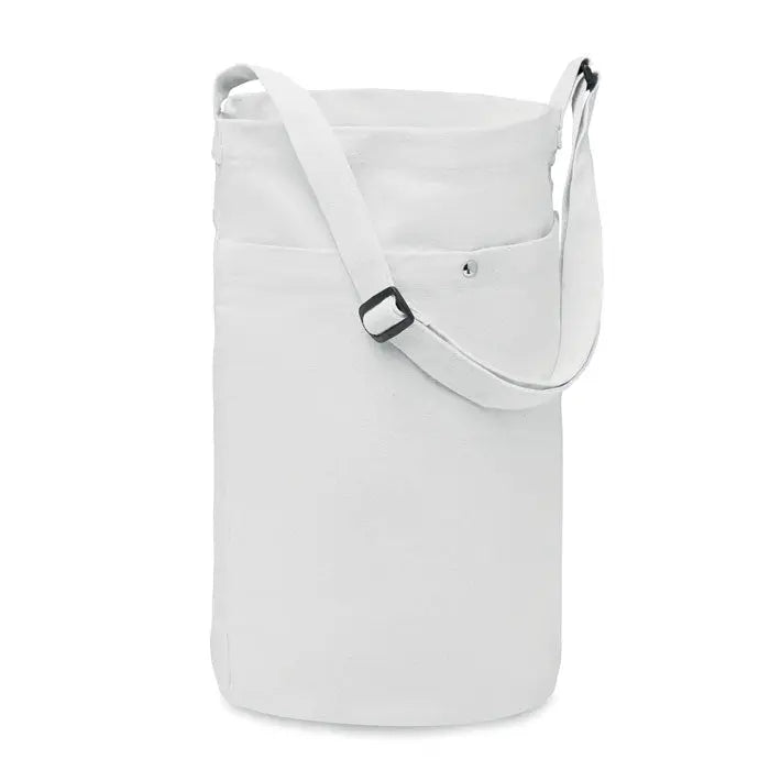 Geanta de cumparaturi din panza alba 270 gr/m² cu bretea ajustabila si buzunar frontal