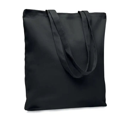 Geanta de cumparaturi din panza neagra de 270 gr m² cu manere rezistente pentru utilizare zilnica