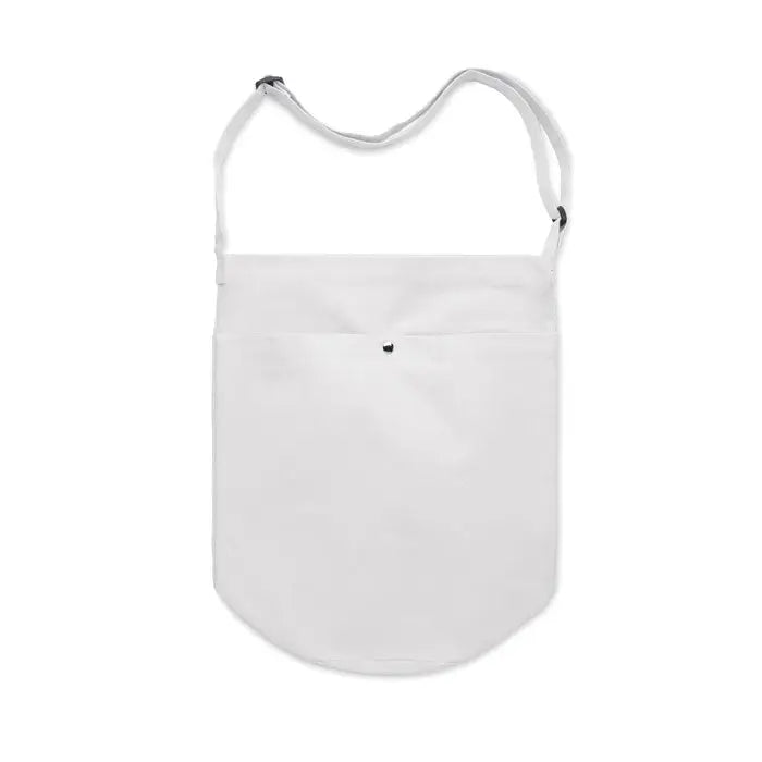 Geanta de cumparaturi din panza 270 gr/m² alba cu buzunar frontal si bretea reglabila pentru umar