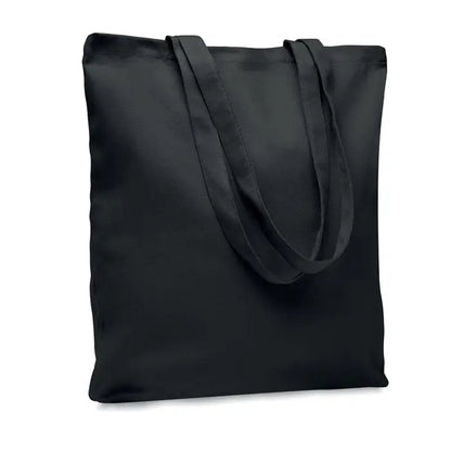 Geanta de cumparaturi din panza neagra 270 gr m² cu manere din material textil asortate