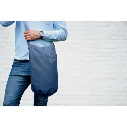 Geanta de cumparaturi din panza 270 gr/m² navy blue cu buzunar frontal si bretea reglabila