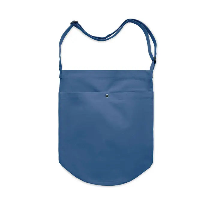 Geanta de cumparaturi din panza 270 gr m² albastra cu buzunar frontal si bretea reglabila din material canvas
