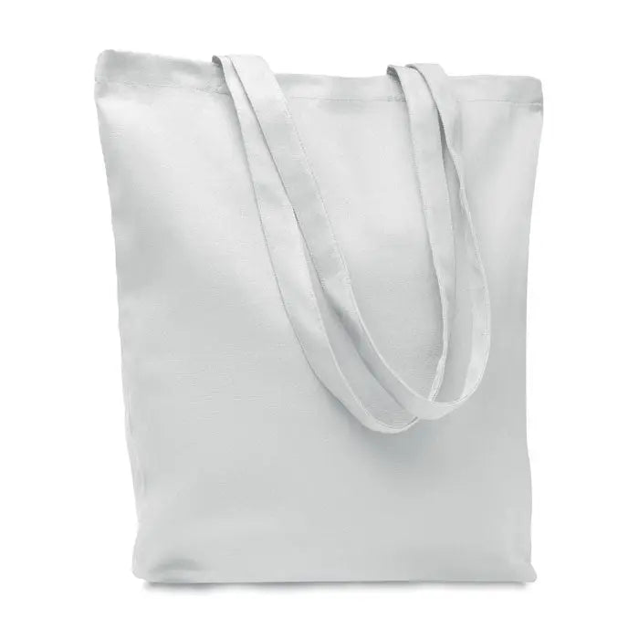 Geanta de cumparaturi din panza alba de 270 gr/m² cu manere din material textil alb