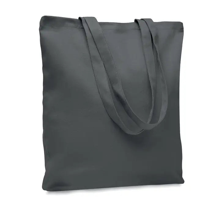Geanta de cumparaturi din panza de 270 gr m² in gri inchis cu manere din material textil asortate