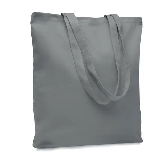 Geanta de cumparaturi din panza de 270 gr/m² simpla gri cu manere din acelasi material