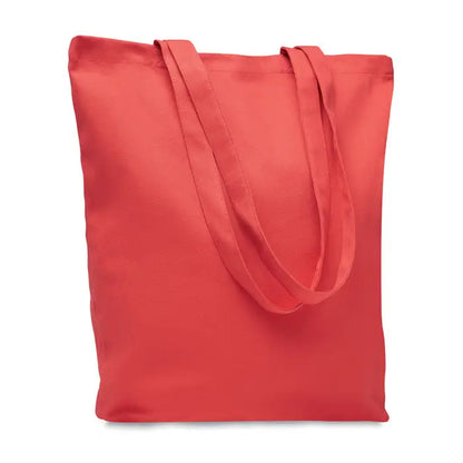 Geanta de cumparaturi din panza de 270 gr/m² coral cu manere din material textil asortate